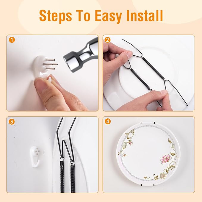 Plate Hangers for The Wall, Suitable for 12-16 inch Decorative Plate, Stainless Steel Wire Plate Holder with Wall Hooks and Rubber tip Protectors, Plate Hangers for Displaying Plates, Platter, Black