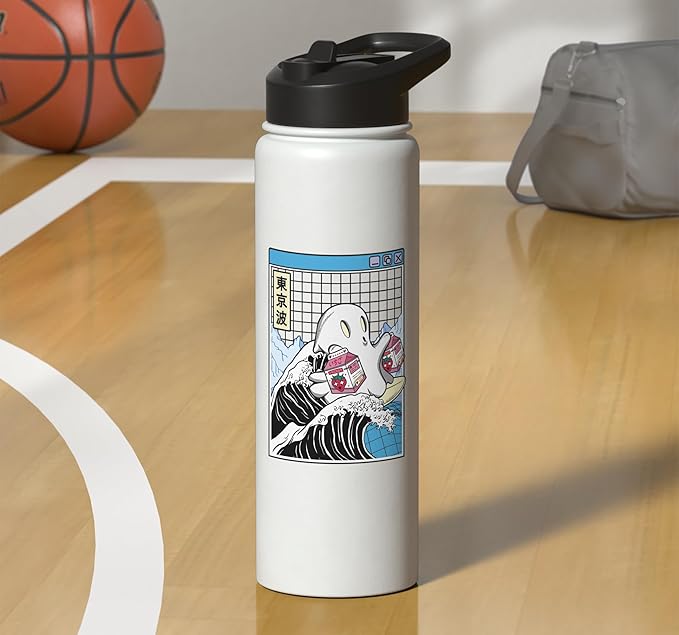 Surfing Ghost Strawberry Milk Cartons Anime Kawaii Vaporwave Stainless Steel Insulated Water Bottle