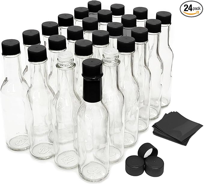 nicebottles Hot Sauce Bottles with Black Caps & Shrink Bands, 5 Oz - 24 Pack
