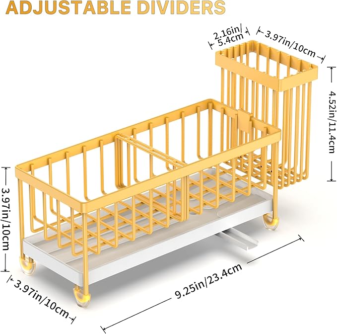 Cisily Sponge Holder for Kitchen Sink, Sink Caddy Organizer with High Brush Holder, Kitchen Countertop Organizers, 304 Stainless Steel, Lemon Yellow Kitchen Decor and Accessories
