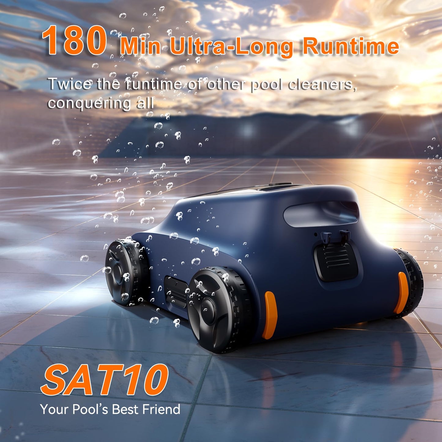 Cordless Pool Vacuum for Above Ground Pool, Robotic Pool Cleaner for Floor Cleaning, 130 Min Runtime, Powerful Suction, Self-Parking, Above Ground Pool Vacuum for Inground Pools up to 1291 Sq.ft