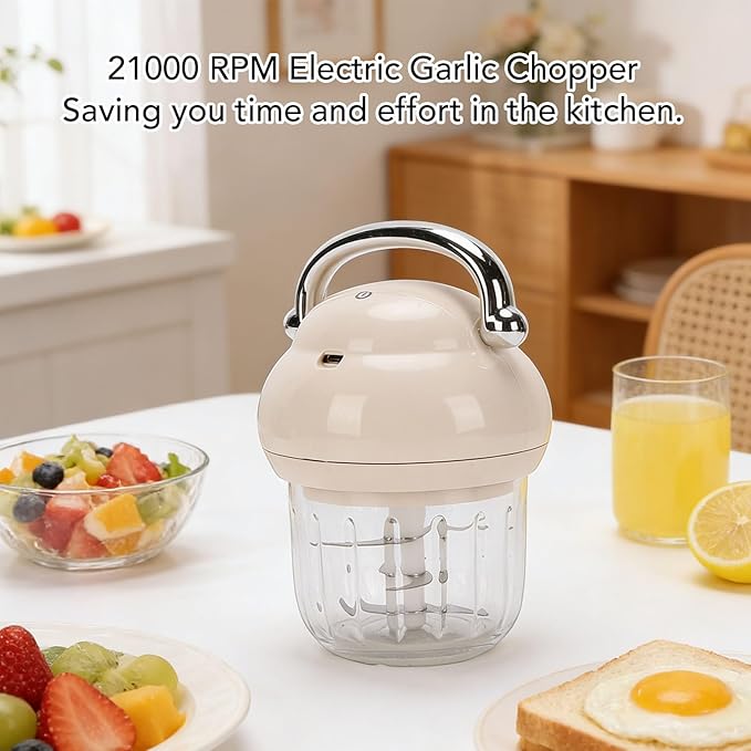 banapoy Electric Garlic Chopper, 21000 RPM Portable Veggie Chopper Garlic Onion Grinder Masher, Cordless Mini Baby Food Processor, for Ginger, Chili, Fruit, 350ML