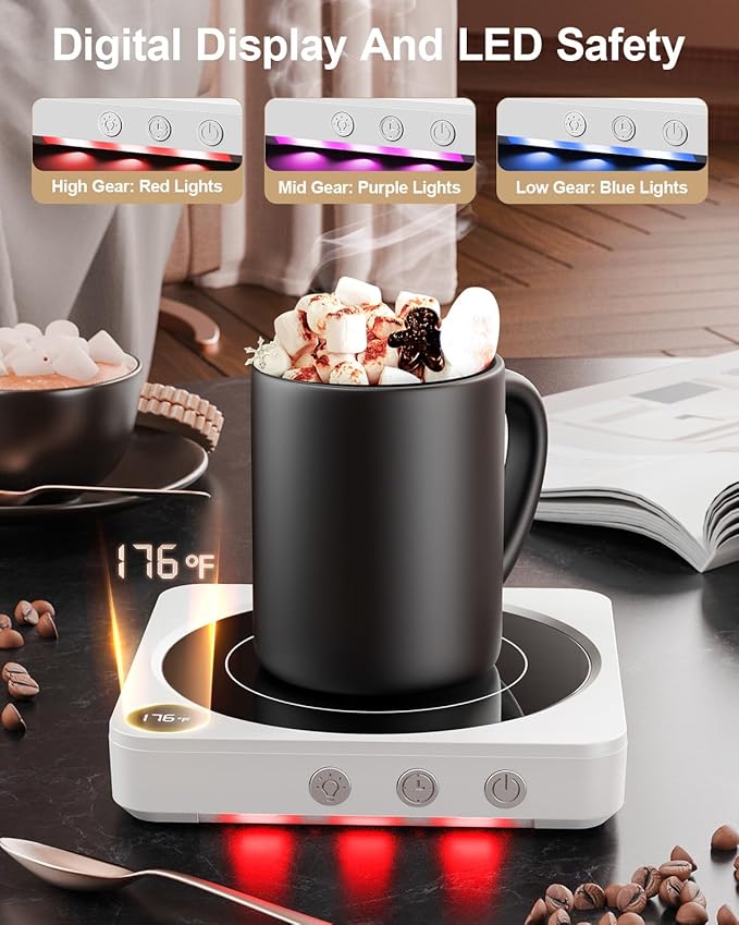 Mug Warmer - 36W Coffee Mug Warmer for Desk with Temperature Display, 2-12Hrs Auto Shut Off, Smart Candle Warmer - Ideal Coffee Gifts Accessories Keep Beverages Coffee Warmer (White)