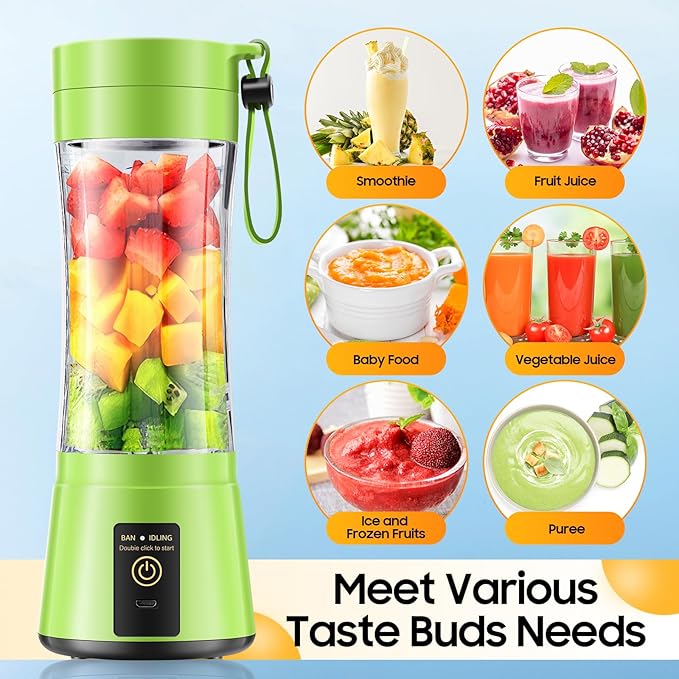 Portable Blender for Smoothies & Shakes - Cordless Personal Size Blender with 6 Blades, 380Ml Juice Cup, Lightweight & Rechargeable, Freshly Squeezed for Picnic/Sports/Office