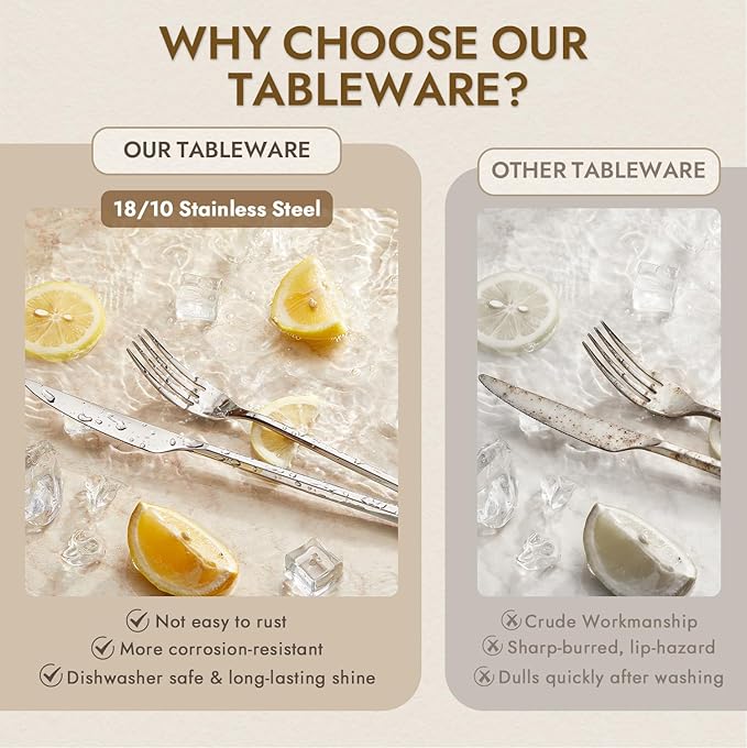 KINGSTONE 10-Piece Silverware Set, 18/10 Stainless Steel Flatware Cutlery Set with Hexagon Handle, for Hotel, Home, Party, Wedding Gift, Mirror Polish and Dishwasher Safe