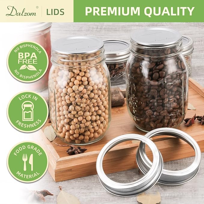 Dalzom® 72Pcs Canning Lids with 72Pcs Rings Regular Mouth, Premium Mason Jar Lids with Rings for Ball, Kerr Jars - Food Grade Material, 100% Fit & Airtight for Regular Mouth Mason Jars