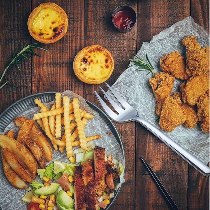 Serving Platters Forks Stainless Steel Buffet 9 inch Utensils Cake Butter Pastry Servers (4 pcs serving forks)