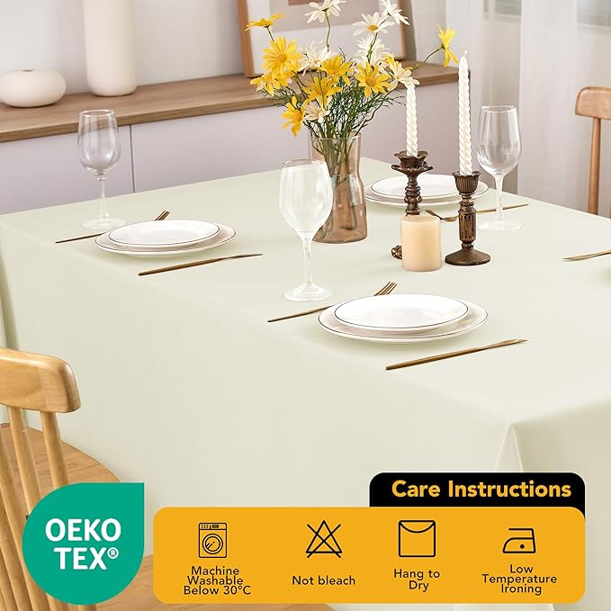 10-Pack Ivory Tablecloths for Rectangle Tables, 60 x 84 Inches, Stain-Resistant Polyester Fabric for 4 Foot Tables - Washable Table Covers for Weddings, Banquets, Birthday Parties, Events