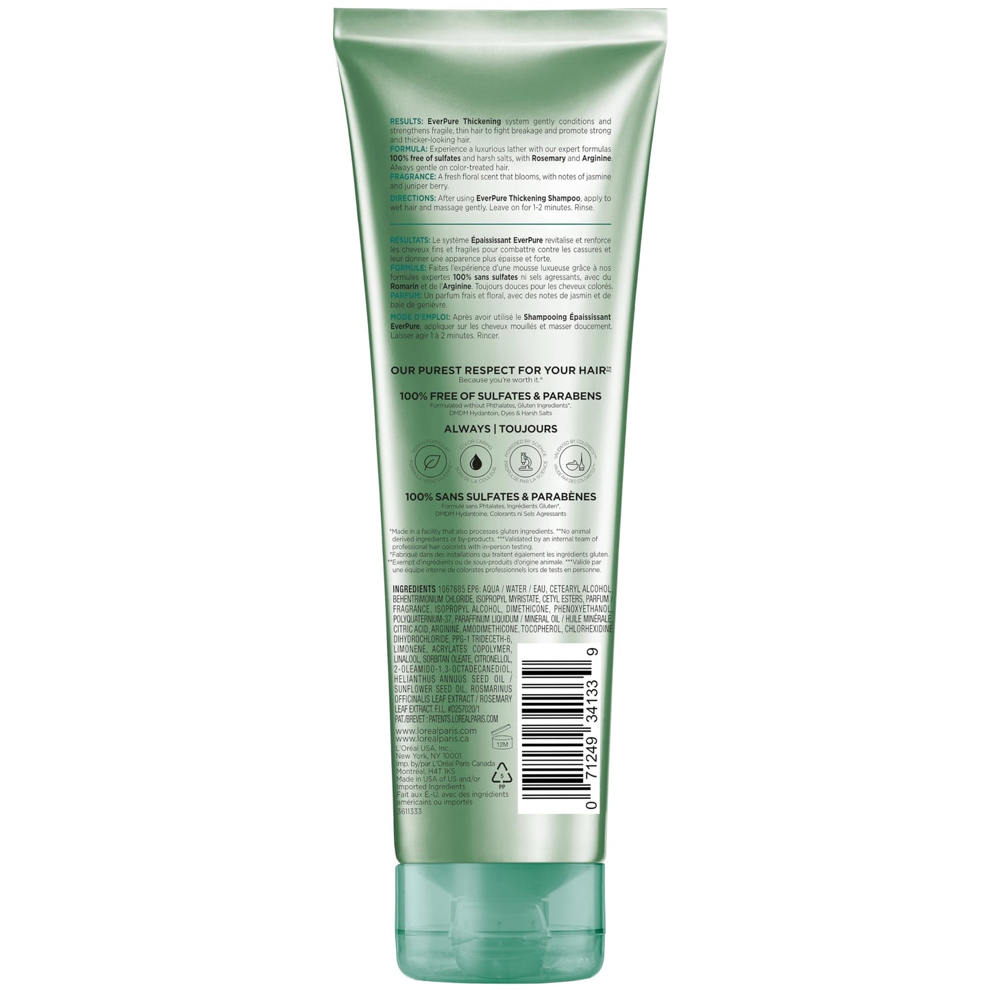 L'Oreal Paris Thickening Sulfate Free Conditioner, Thickens + Strengthens Thin, Fragile Hair, Hair Care with Rosemary Leaf, EverPure, 8.5 Fl Oz (Packaging May Vary)