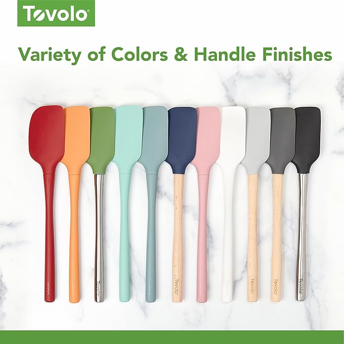 Tovolo Stainless Steel Handled Silicone Spatula Set of 5, Dishwasher Safe Kitchen Spatula Set for Cooking Baking, BPA Free Silicone Spatula set with Metal Steel Handle, Blue Slate