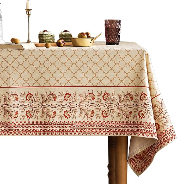 ISAENNE Designer Linen Floral Extra Long Rectangle Tablecloth,Pale Yellow Farmhouse Indoor Table Cloth,Durable Decor Tablecloths for Dining Kitchen Thanksgiving,63"*110"-Chamonix A