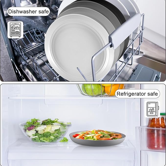 12 Pcs Unbreakable Deep Dinner Plates Set, 10 inch Reusable Plastic Wheat Straw Plates, Microwave and Dishwasher Safe Plate for Kitchen, Lightweight Plate for Dessert, BPA Free, 4 Colors