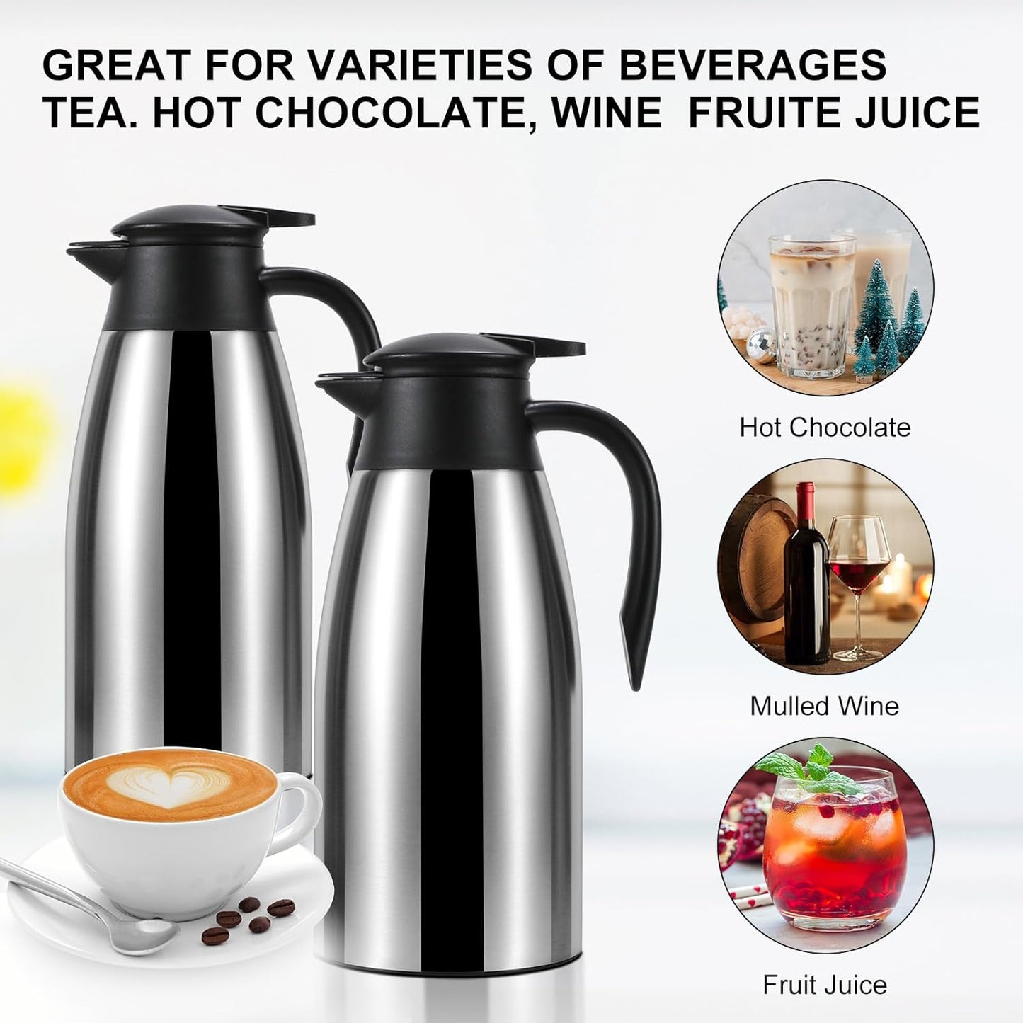 70 oz Thermal Coffee Carafe for keeping hot, Updated Carafe for hot liquid, Airpot Stainless Steel Thermos Urn Beverage Dispenser Vacuum Thermal Pot for Coffee, Hot Water,Keep Hot 12 Hour(silver)