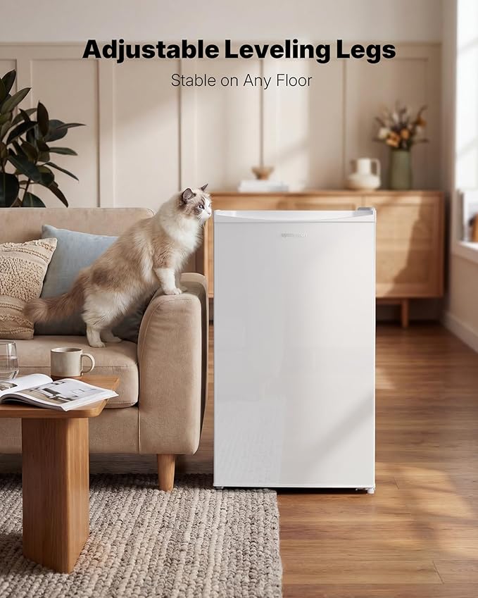 Upstreman 3.2 Cu.Ft Mini Fridge with Freezer, Single Door Mini Fridge, Dorm Fridge, Adjustable Thermostat, Mini Refrigerator for Dorm, Office, Bedroom, White-BR321