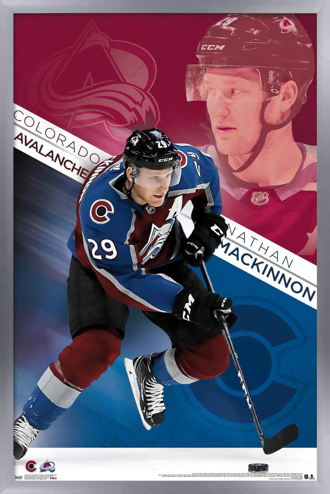 Trends International NHL Colorado Avalanche - Nathan MacKinnon 19 Wall Poster, 14.725" x 22.375", Silver Framed Version