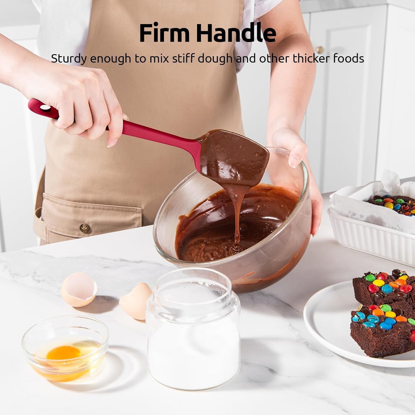 U-Taste Silicone Spoon Spatula Set: 480ºF Heat Resistant Food Grade Flexible Rubber Spoonula, Nonstick Cooking Mixing Scooping Kitchen Baking Scraper Utensils Set of 3 for Pan, Pot, Bowl (Colorful)
