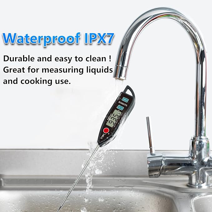 BOMATA 6 Pack Waterproof IPX7 Meat Thermometer Instant Read Food Thermometer with Long Probe for Water, Liquid, Kitchen Cooking, Grill,BBQ ! T101 X 6 Pcs (Black & Red & White)…