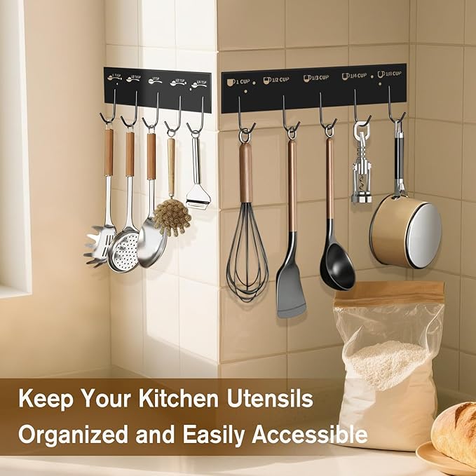 2 Pack Measuring Cups and Spoons Hanging Rack, Measuring Organizer Suitable for Kitchen, Black Cups and Spoons Rack, Including Screw and Adhesive Mounting