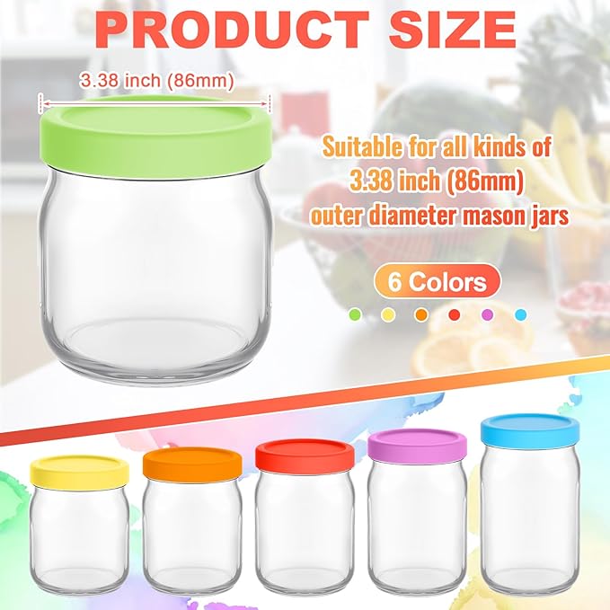 Teenyyou 6 Pcs Silicone Wide Mouth Lids Mason Jar Lids Thickened Leak Proof Lid for 86 mm All Wide Mouth Mason Jars, Reusable Large Canning Jar Caps Housewarming Gift (Classic)