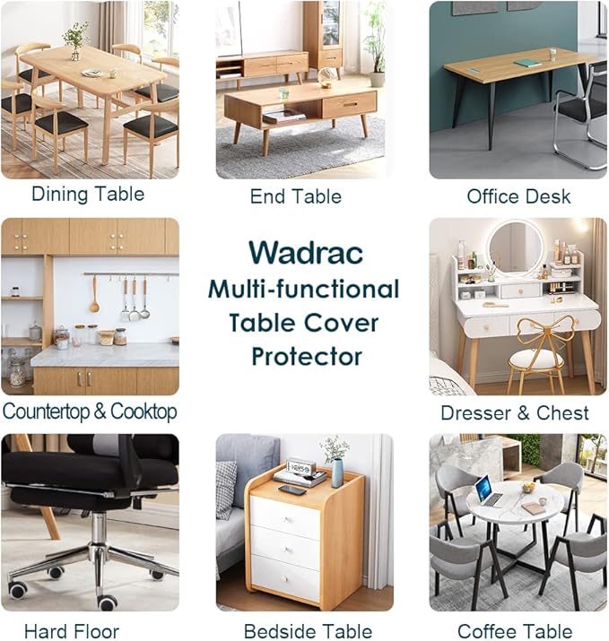 Wadrac 18x54 in Clear Plastic Dining Tablecloth Protector Crystal PVC Table Cover Protector 1.5mm Thick Rectangle Office Desk Mat Cover Coffee Table Pad for Home End Table Night Stand Dresser Cabinet