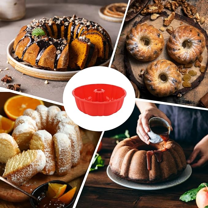 PADELE 2 Pack Silicone Cake Pan Nonstick,10 Inch, Silicone Cake Molds,Pound Cake Pan, Baking for Jello,Gelatin,Cake,Brownie and Bread (Red+Red)