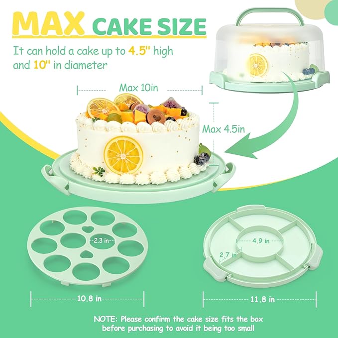Ohuhu Cake Carrier with Lid and Handle, BPA-Free Cake Containers Cake Holder for 10 inch Cake with 2 Handles Cupcake Carrier - Plastic Cover Two Sided Base for Transport Pie Nuts Fruit Perfect Gifts