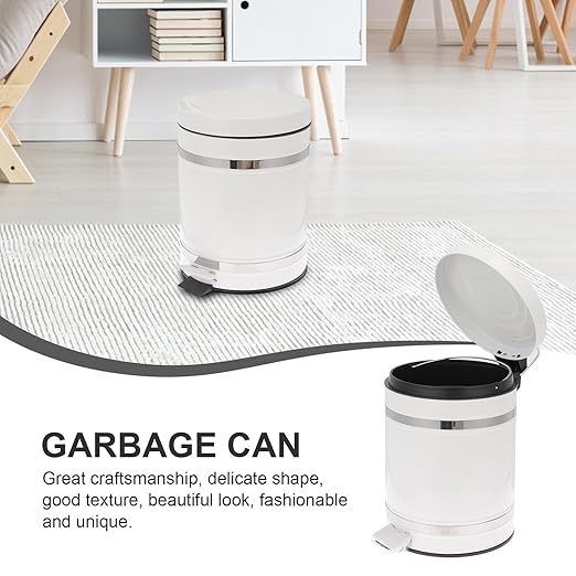 European Style Round Foot Pedal Trash Can with Lid, 12l Household Waste Bin for Bathroom and Office, Sturdy Iron Construction, Step-Operated Covered Garbage Container