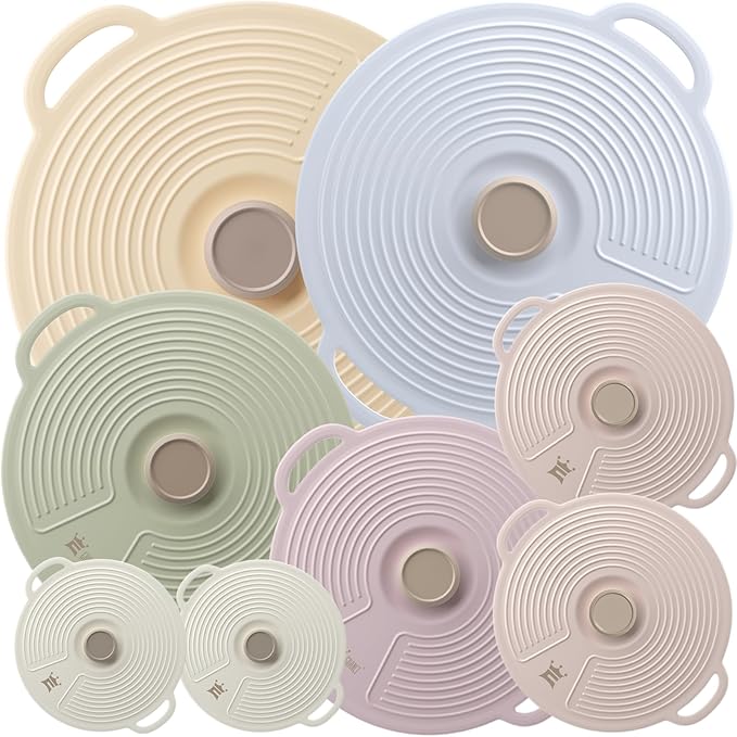 GUANCI Silicone Lids for Bowl 8 Pack, Microwave Splatter Cover with 6 Sizes Reusable Heat Resistant Lids Fits Cups, Bowls, Plates, Pots, Pans, Skillets, Stove Top, Oven, Fridge Dishwasher Safe