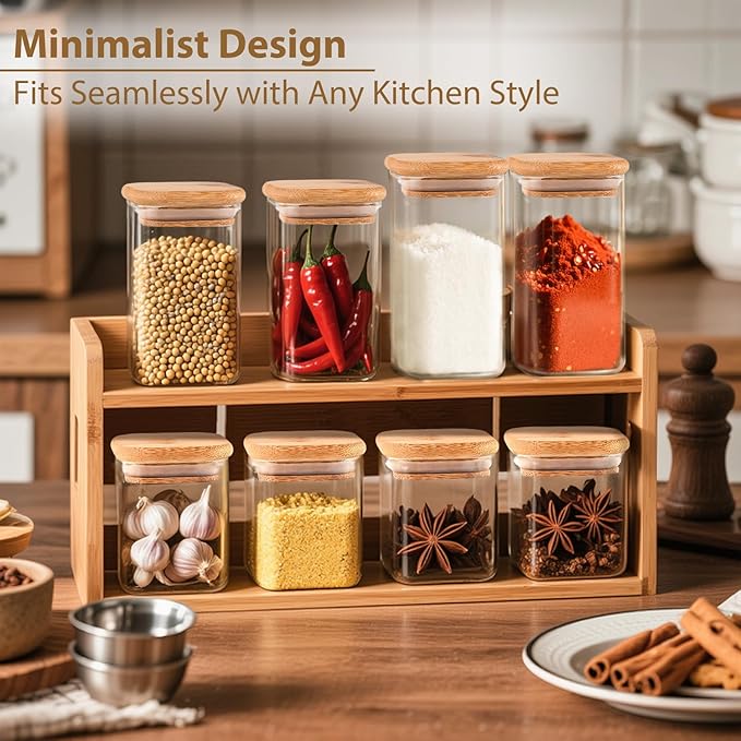 TBWIND 12 Pack 8 oz Square Glass Spice Jars with Lids and Labels – Airtight Small Spice Containers Set, Clear Glass Storage Jars for Seasoning, Spices, Kitchen Pantry Organization