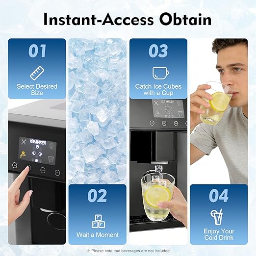 2-in-1 Countertop Ice Maker & Cold Water Dispenser, Compact Ice Machine w/Water-Adding Cup & Scoop, Self Dispensing Nugget Ice Maker Countertop for Kitchen Bar Party, Water Tank Capacity 1.8L