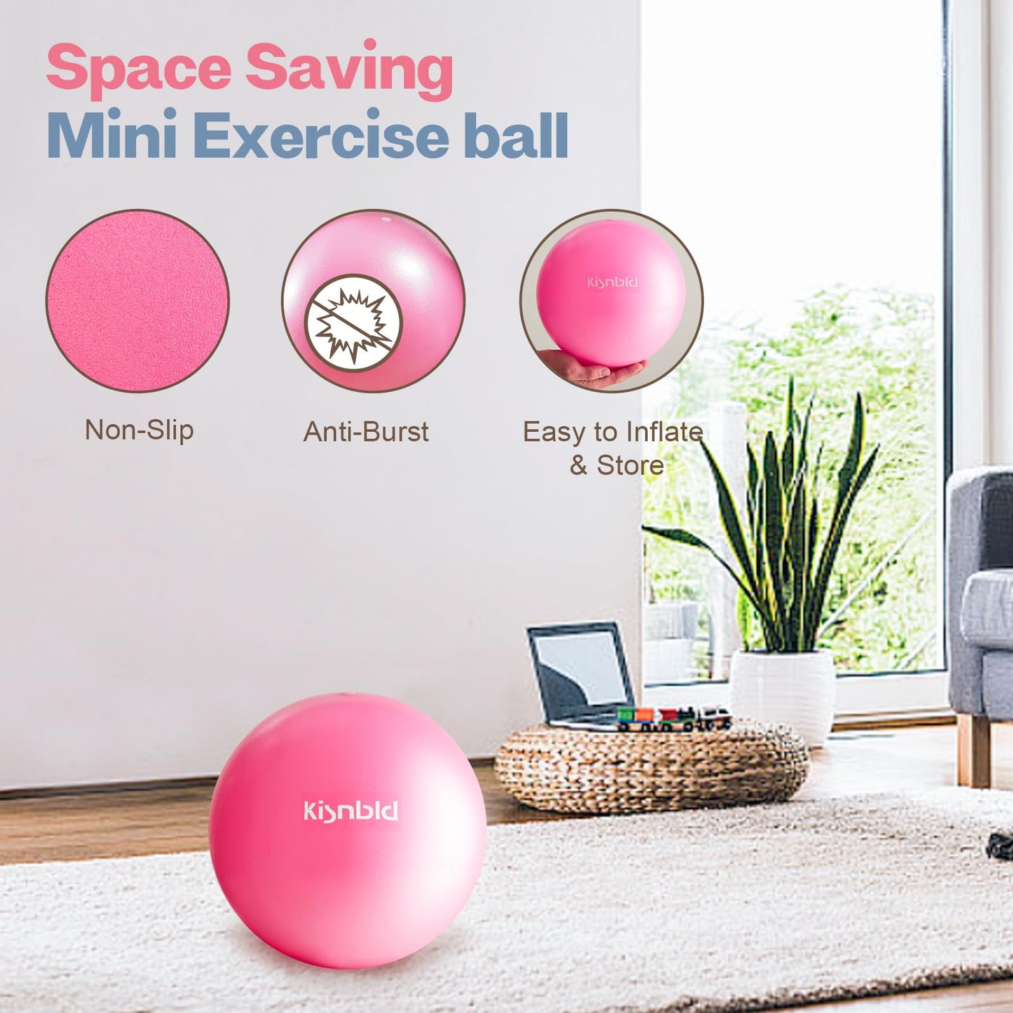 kisnbld Small Exercise Ball, 9 Inch Mini Pilates Ball, Anti Burst and Slip Resistant Mini Yoga Ball for Stability, Fitness, Physical Therapy, Stretching & Core Strength Workout at Home Gym & Office