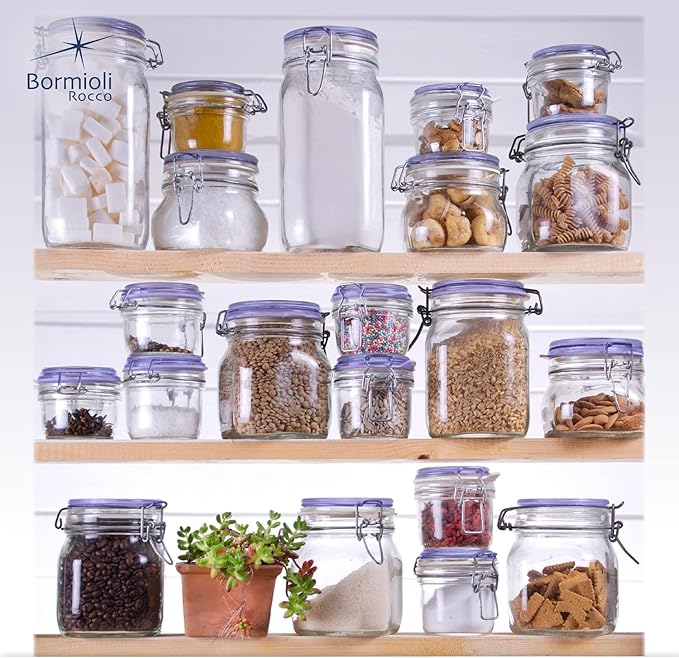 Bormioli Rocco Fido Square Jar with Blue Lid, 67.5-Ounce