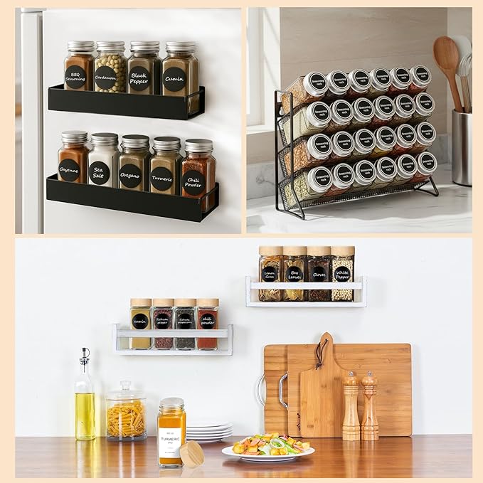 24Pcs Spice Jars with Label, 4oz Empty Square Seasoning Containers, Spice Jars with Shaker Lids, Small Spice Bottles for Salt, Herbs, Sugar, Pepper, Seasoning Jars for Spice Rack, Cabinet, or Drawer