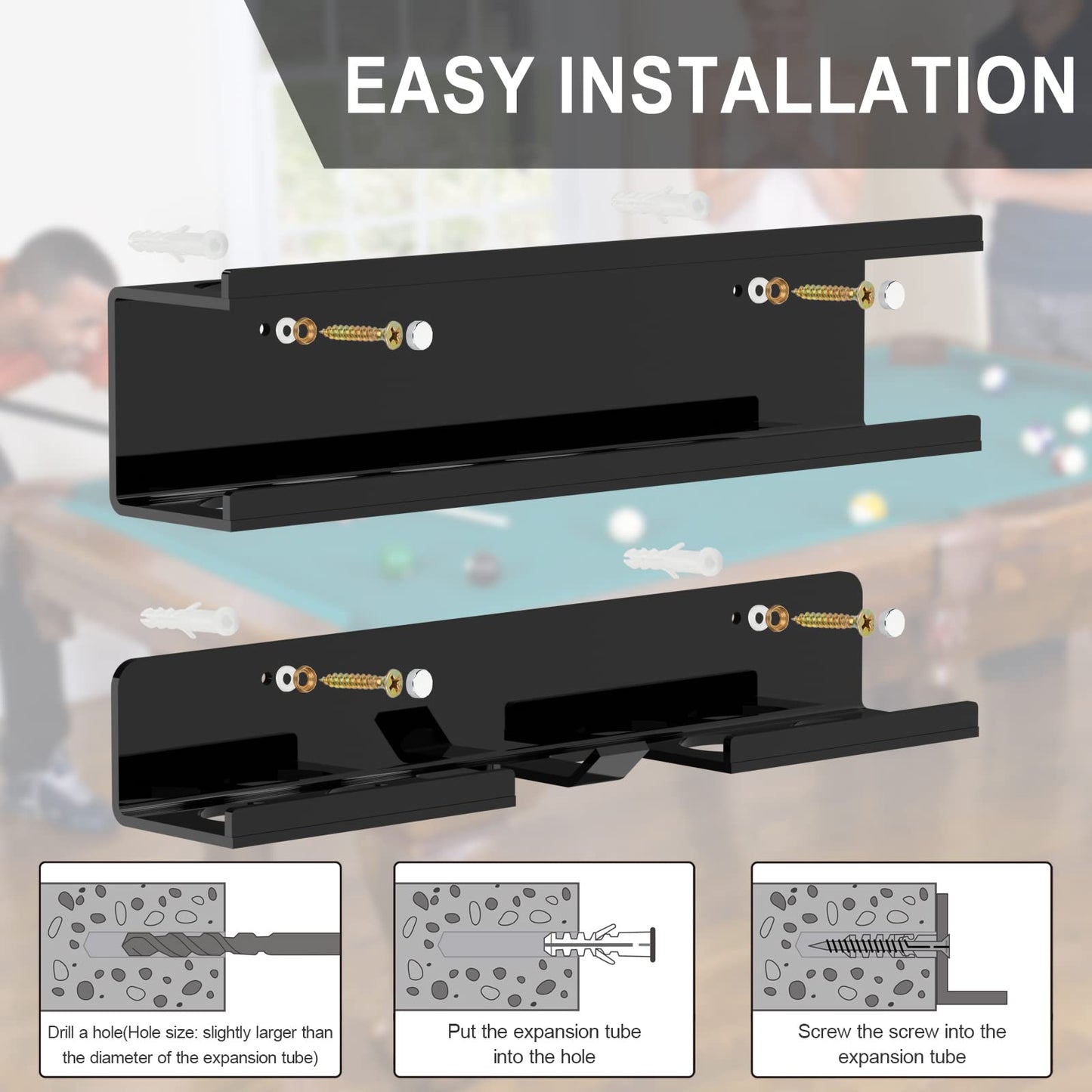 Cosmos Acrylic Billiard Ball Storage Shelf Set Pool Ball Wall Mount Rack Pool Accessory Wall Holder for 16 Balls Billiard Pool Ball Cue Ball Billiard Ball Rack in Billiard Room Bar (Solid Black)
