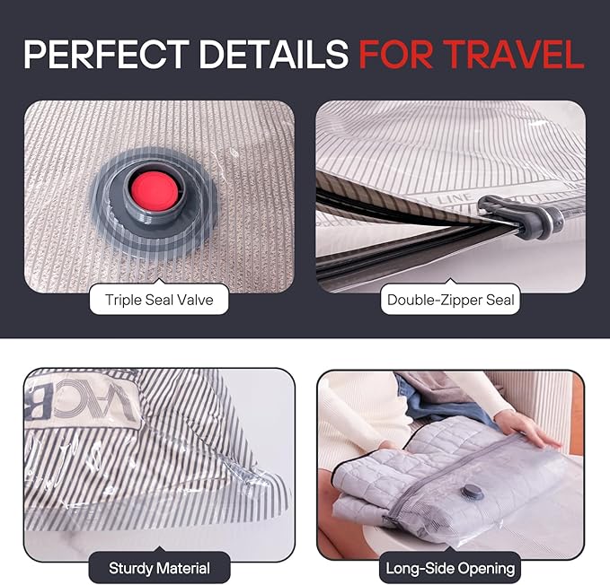 VMstr 15 Pack Travel Vacuum Storage Bags With High Pressure Electric Pump(DC Power), Compression Sealing for Clothes and Clothing Luggage Suitcase Packing, Carry-on Travel Size