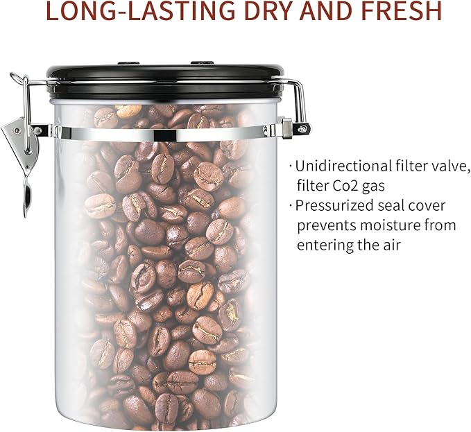 Coffee Canister, Airtight Coffee Container with Date Tracker Lid, Stainless Steel Canister for Kitchen Food Storage (Black-Copper, 22oz)