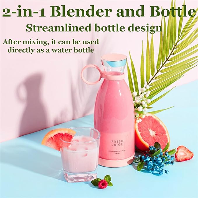 Upgraded Fresh Juice Blender Bottle Portable, Juicer Portable Blender Shake, 380ML USB/Magnetic Charging for Shakes and Smoothies, with Travel Cup and Lid (Pink,Magnetic charging)