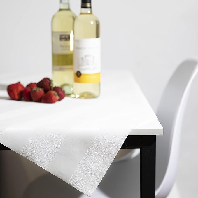 Luxury Table Protector Pad, 2 in 1 Table pad + Great Looking Tablecloth - Heat Resistant, Spill & Stain Proof - Flannel Backing (54x90, White - Silk Stripe)
