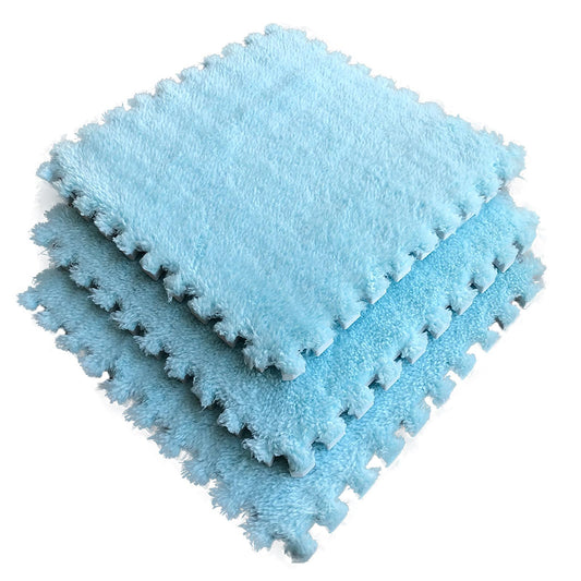 easycustomerlee 12pcs Interlocking Carpet Shaggy Soft EVA Foam Mats Fluffy Rugs Protective Floor Tiles Play Mats for Children Kids Room Home Parlor Bedroom(Lightblue)