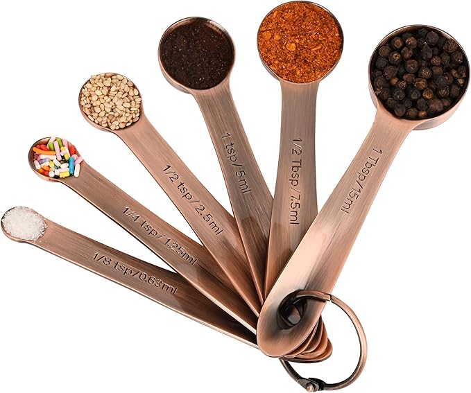 Measuring Cups and Spoons Set, Copper Measuring Cups and Spoons Set for Kitchen & Baking, Stainless Steel 5 Measure Cups & 6 Spoons for Drying&Liquid, US & Metric Measuing Tool