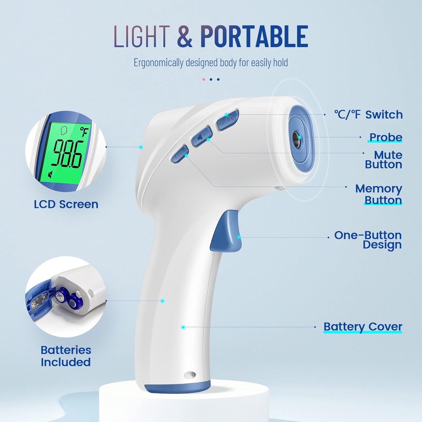 Forehead Thermometer for Adults and Kids, Digital Baby Thermometer with Fever Alarm, Fast Accurate Results, Home Medical & Nurse Essentials