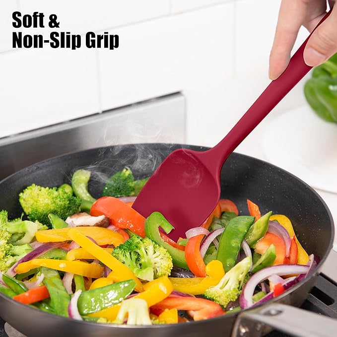3-Piece Silicone Spatula Scrapers: Doosu 600°F Heat Resistant Food Grade Kitchen BPA Free Rubber Baking Cooking Tool Nonstick Utensil Set for Mixing, Scraping, Folding, Stirring, Serving (Multi-4)