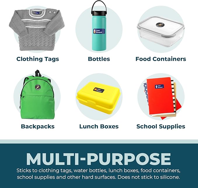 Personalized Daycare Name Labels for Kids (130 Labels) - Custom Waterproof Name Stickers for Clothing Tags, Water Bottles, Lunch Boxes and School Supplies (Cats)