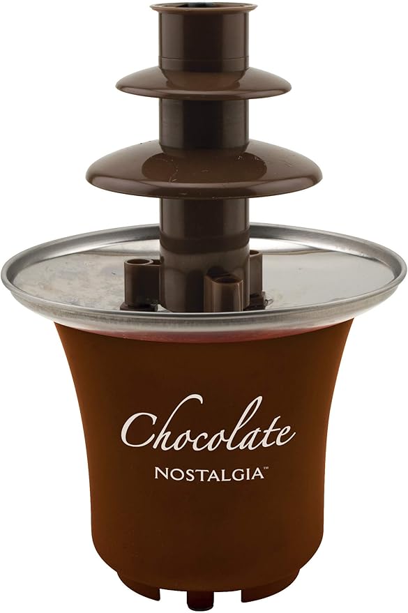 Nostalgia 3 Tier Electric Chocolate Fondue Fountain Machine for Parties - Melts Cheese, Queso, Candy, and Liqueur - Dip Strawberries, Apple Wedges, Vegetables, and More - 8-Ounce - Brown