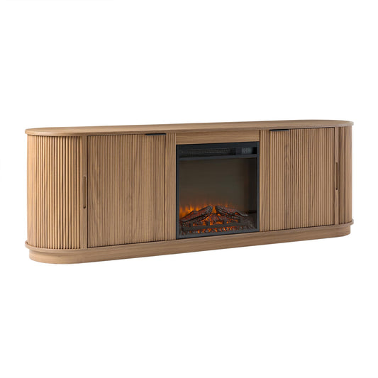 Walker Edison Chloe Reeded TV Stand with Fireplace Insert, 75 Inch, 70 Inch, Mocha