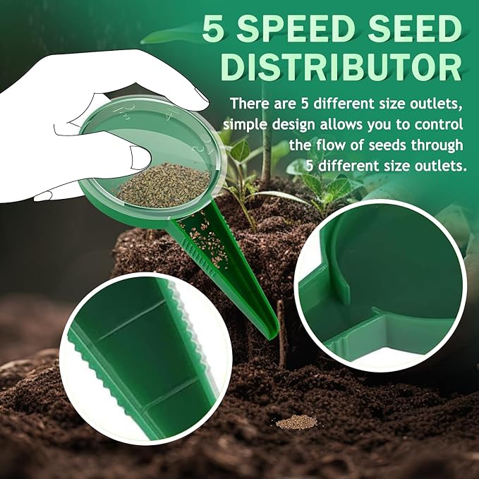 6 PCS Mini Seed Spreader, Sowing Dispenser With 5 Speeds, Small Planter Tool, Manual Seedlings Dibber and Widger Set, Handheld Sower for Tiny Seeds