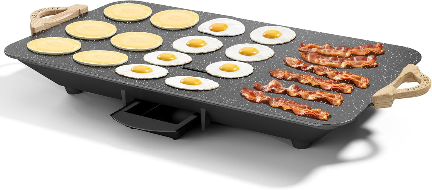 12x20inch Electric Griddle by BBQ Masters, 1700W Fast Even Heating, ILAG Granite Nonstick, Sloped Cooking Surface, Frameless Design for Easy Cleaning, Great for Family Gatherings, Black