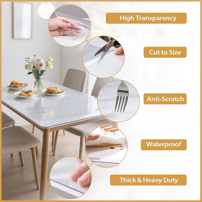 Frosted Table Protector 42 x 60 Inch, 1.9mm Thick Waterproof PVC Plastic Table Cover, Durable Table Pad for Dining Room, Kitchen, Writing Desk, and Coffee Tables
