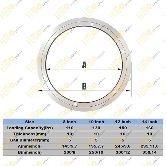 HLMOptimo Lazy Susan Bearing 10 inch Aluminum Turntable Ball Bearing, Heavy Duty Turner Bearing Silent Turntable Bearing Swivel Turntable Bearing 8/10/12/14 inch (10 inch)