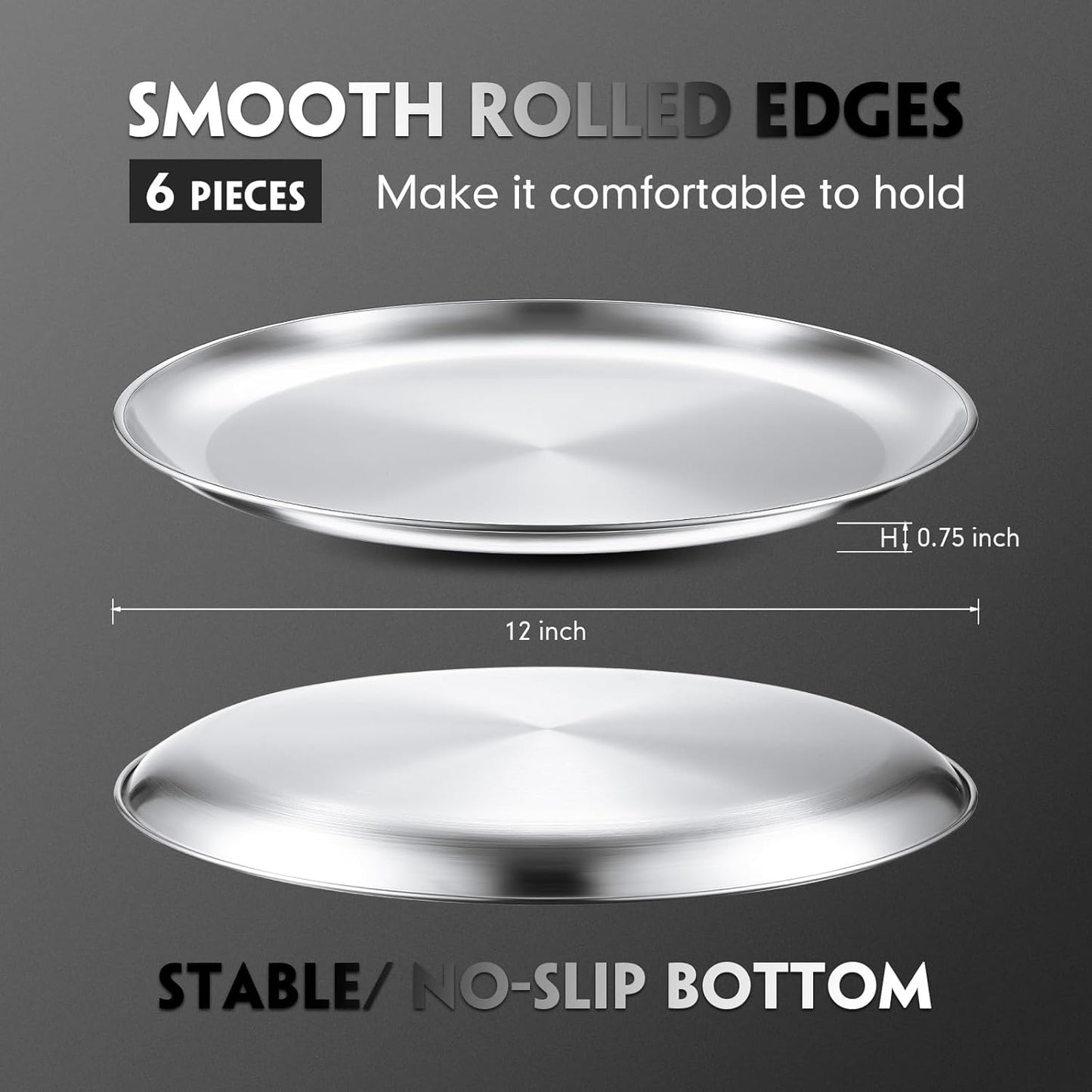 Thenshop 6 Pieces 12 Inch Pizza Pans Bulk Stainless Steel Sets Round Bakeware Pizza Trays for Oven Kitchen Baking Home Restaurant Safe Sturdy Reusable Easy Clean